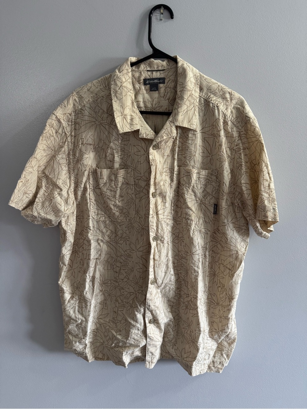 Eddie Bauer Men's Hemp Beige Floral Button-Up Shirt